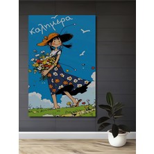 Teona Ahşap Çiçek Buketli Kız Sulu Boya Görünümlü Ahşap Dekoratif Tablo Dikdörtgen Tablo