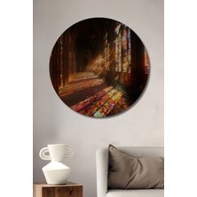 Teona Ahşap Gotik Katedral Vitray Sanatı Yağlı Boya Görünümlü Dekoratif Ahşap Tablo Yuvarlak Tablo