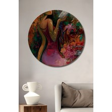 Teona Ahşap Kıvırcık Kızıl Saçlı Kadın Kitap Okuma Yağlı Boya Görünümlü Soyut Sanat Ahşap Tablo Yuvarlak Tablo