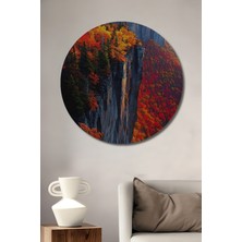 Teona Ahşap Muhteşem Sonbahar Manzarası Yağlı Boya Görünümlü Ahşap Dekoratif Tablo Yuvarlak Tablo