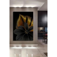 Teona Ahşap Altın Yaprak Vurgulu Siyah Soyut Sanat Yağlı Boya Görünümlü Dekoratif Ahşap Tablo Dikdörtgen Tablo