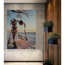 Teona Ahşap Kışın Salıncakta Yağlı Boya Görünümlü Ahşap Dekoratif Tablo Dikdörtgen Tablo