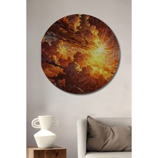 Teona Ahşap Muhteşem Gün Batımı Yağlı Boya Görünümlü Ahşap Dekoratif Tablo Yuvarlak Tablo