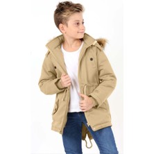 Asortix Erkek Çocuk Su Geçirmez Çıkarılabilir Kapüşonlu Pelüş Kürk Astarlı Uzun Mont Kaban