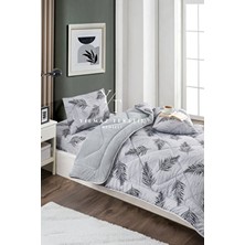 Home Tek Kişilik Welsoft Yorgan Uyku Seti Gri Tüy Çiçek Desenli Lastikli Çarşaflı Ebatlar 155 x 215 cm