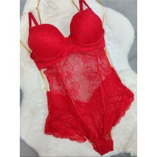 Love Angels Dantel Detaylı Transparan Dolgulu Bodysuit Fantezi Iç Giyim Çeyizlik