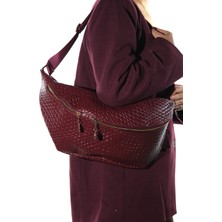 Luvi Venta Bordo Örgü Kadın Büyük Bel Çantası