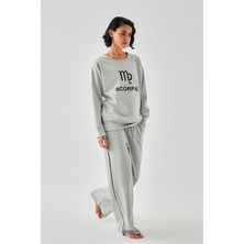 Modaserdem  Kadın Gri Akrep Burcu Oversize 2 Iplik Eşofman Ev Giyim Takımı