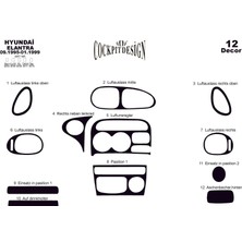 Mars Cockpit Design Hyundai Elantra Konsol-Torpido Kaplama 1995-1999 12 Parça Piano Black