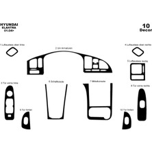 Mars Cockpit Design Hyundai Elantra Konsol-Torpido Kaplama 2004-2007 10 Parça Piano Black