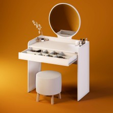 Adore Mobilya Curve Makyaj Masası - Diamond Beyaz 90X142X47 cm