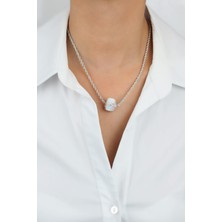Liveyn Design Burgu Zincir Kristal Uçlu Gümüş Renk Kolye
