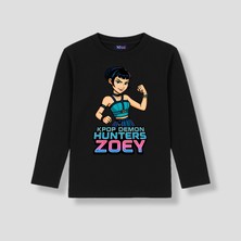 Mixxi Fashion Kpop Demon Hunters Huntrix Zoey Uzun Kollu Baskılı Kız Çocuk Tişört (4-13 Yaş)