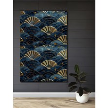 Teona Ahşap Altın Yaldızlı Fan Desenli Yağlı Boya Görünümlü Dekoratif Ahşap Tablo Dikdörtgen Tablo