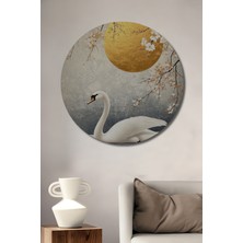 Teona Ahşap Altın Ay Işığında Sakin Kuğu Yağlı Boya Görünümlü Dekoratif Ahşap Tablo Yuvarlak Tablo