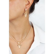 Liveyn Design Baget Zirkon Taşlı Anka Kuş Figür Kolye Küpe Set