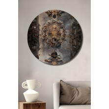 Teona Ahşap Göksel Melekler Dansı Yağlı Boya Görünümlü Ahşap Dekoratif Tablo Yuvarlak Tablo