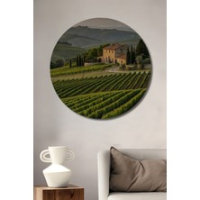 Teona Ahşap Toscana Bağ Manzarası Yağlı Boya Görünümlü Ahşap Dekoratif Tablo Yuvarlak Tablo