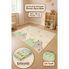 Meleni Baby Çift Taraflı Çocuk Halısı - Katlanabilir Orman ve Hayvan Desenli Bebek Çocuk Oyun Matı 130X200 cm