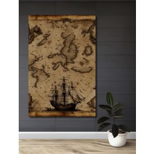 Teona Ahşap Antik Dünya Haritası Ahşap Dekoratif Tablo Dikdörtgen Tablo