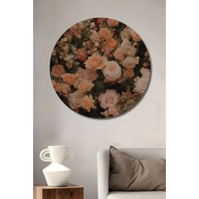 Teona Ahşap Romantik Gül Bahçesi Yağlı Boya Görünümlü Ahşap Dekoratif Tablo Yuvarlak Tablo