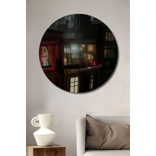 Teona Ahşap Neo Noir Şehir Işıkları Yağlı Boya Görünümlü Dekoratif Ahşap Tablo Yuvarlak Tablo