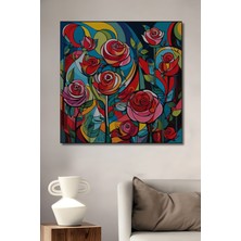 Teona Ahşap Canlı Renkler Gül Buketi Yağlı Boya Görünümlü Ahşap Dekoratif Tablo Dikdörtgen Tablo