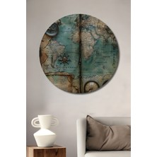 Teona Ahşap Kaptan Kılıç Dünyanın Keşfi Tablosu Yağlı Boya Görünümlü Ahşap Dekoratif Tablo Yuvarlak Tablo