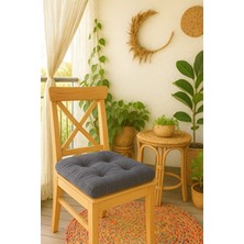 Goccia Antrasit Fırfırlı Özel Dikişli Sandalye Minderi Dolgulu Kare Bağcıklı Yıkanabilir 40X40 cm