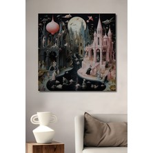 Teona Ahşap Pembe Masalsı Kale Yağlı Boya Görünümlü Ahşap Dekoratif Tablo Dikdörtgen Tablo