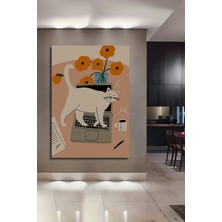 Teona Ahşap Sevimli Kedi ve Çiçekler Pastel Boya Görünümlü Ahşap Dekoratif Tablo Dikdörtgen Tablo