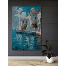 Teona Ahşap El Sanatı Deniz Manzaralı Yelkenli Tekne Yağlı Boya Görünümlü Ahşap Dekoratif Tablo Dikdörtgen Tablo