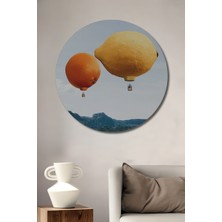 Teona Ahşap Portakal ve Limon Balonları ile Gökyüzü Seyahati Yağlı Boya Görünümlü Ahşap Tablo Yuvarlak Tablo