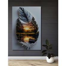 Teona Ahşap Ahşap Dekoratif Tablo Tüy Içinde Gün Batımı Yağlı Boya Görünümlü Sanat Eseri Dikdörtgen Tablo