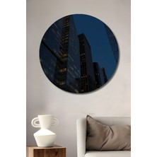 Teona Ahşap Gökdelenler Şehri Yağlı Boya Görünümlü Ahşap Dekoratif Tablo Yuvarlak Tablo