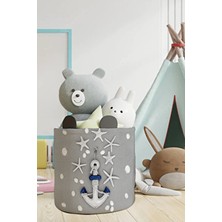 Talia Home Gri Denizyıldızı Çapa Desenli Çocuk ve Bebek Odası Düzenleyici Oyuncak Veya Kirli Sepeti TLAS-090