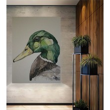 Teona Ahşap Sulu Boya Görünümlü Yeşil Ördek Sanat Tablosu Ahşap Dekoratif Tablo Dikdörtgen Tablo