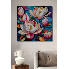 Teona Ahşap Pembe Manolya Çiçekleri Yağlı Boya Görünümlü Ahşap Dekoratif Tablo Dikdörtgen Tablo