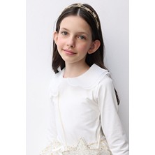 Le Mabelle Ekru Organze Yakalı Kız Çocuk Tişört