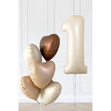  1 yaş retro bej yaş balonlu latte bej kahve kalpli retro doğum günü yaş balon seti