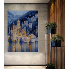 Teona Ahşap Büyülü Şehir Manzarası Sulu Boya Görünümlü Dekoratif Ahşap Tablo Dikdörtgen Tablo