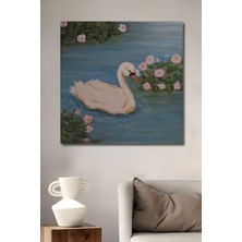 Teona Ahşap Zarif Kuğu Siyah Beyaz Görünümlü Yağlı Boya Sanat Ahşap Dekoratif Tablo Dikdörtgen Tablo