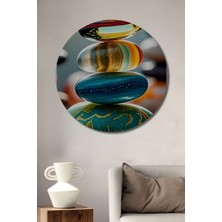 Teona Ahşap Devasa Renkli Denge Taşları Yağlı Boya Görünümlü Sanat Tablosu Ahşap Dekoratif Tablo Yuvarlak Tablo