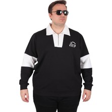 Moc Grande Büyük Beden Polo Yaka Fermuarlı Sweat Double Face 25709 Siyah Erkek Regular Fit Rahat Tasarım
