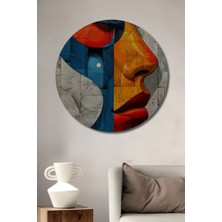Teona Ahşap Modern Sanat Soyut Insan Yüzü Yağlı Boya Görünümlü Dekoratif Ahşap Tablo Yuvarlak Tablo