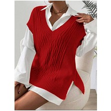 Yuga Knitting Örgü Detaylı 75 cm Uzun Kadın Süveteri