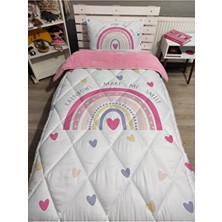 Welsoft Pofuduk Çift Taraflı Tek Kişilik Yorgan Uyku Seti Pamuk Polyester Gökkuşağı Desenli