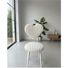 Masal Home Beyaz Kalp Makyaj Sandalyesi Modern Tasarım Ahşap Gövde ile Şık Dekor
