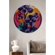 Teona Ahşap Mor Menekşe Çiçekleri Modern Sanat Yağlı Boya Görünümlü Dekoratif Ahşap Tablo Yuvarlak Tablo