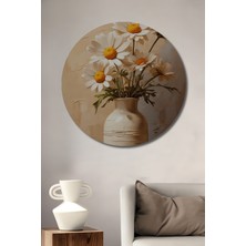 Teona Ahşap Papatyalı Yağlı Boya Görünümlü Ahşap Dekoratif Tablo Sanat Eseri Yuvarlak Tablo